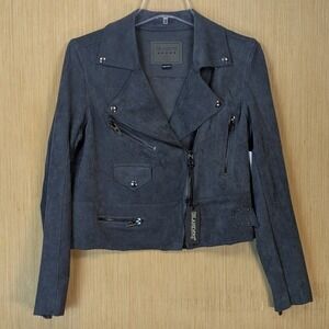 BlankNYC Anthropologie Grey Faux Suede Moto Jacket Womens Small Streetwear NWT